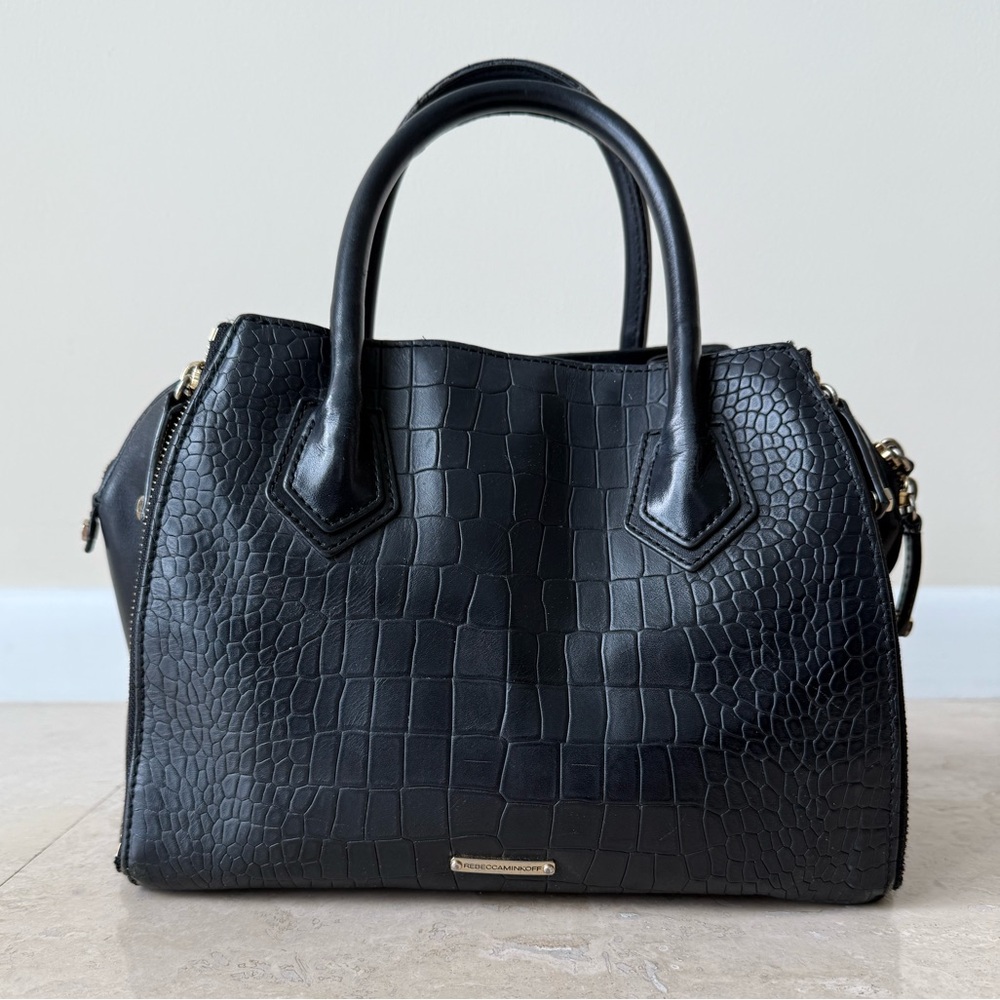 Rebecca Minkoff Black Croc-Embossed Satchel